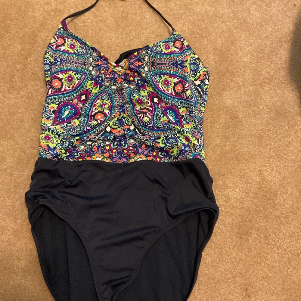 Athleta Blue and Black One Piece Swimwear